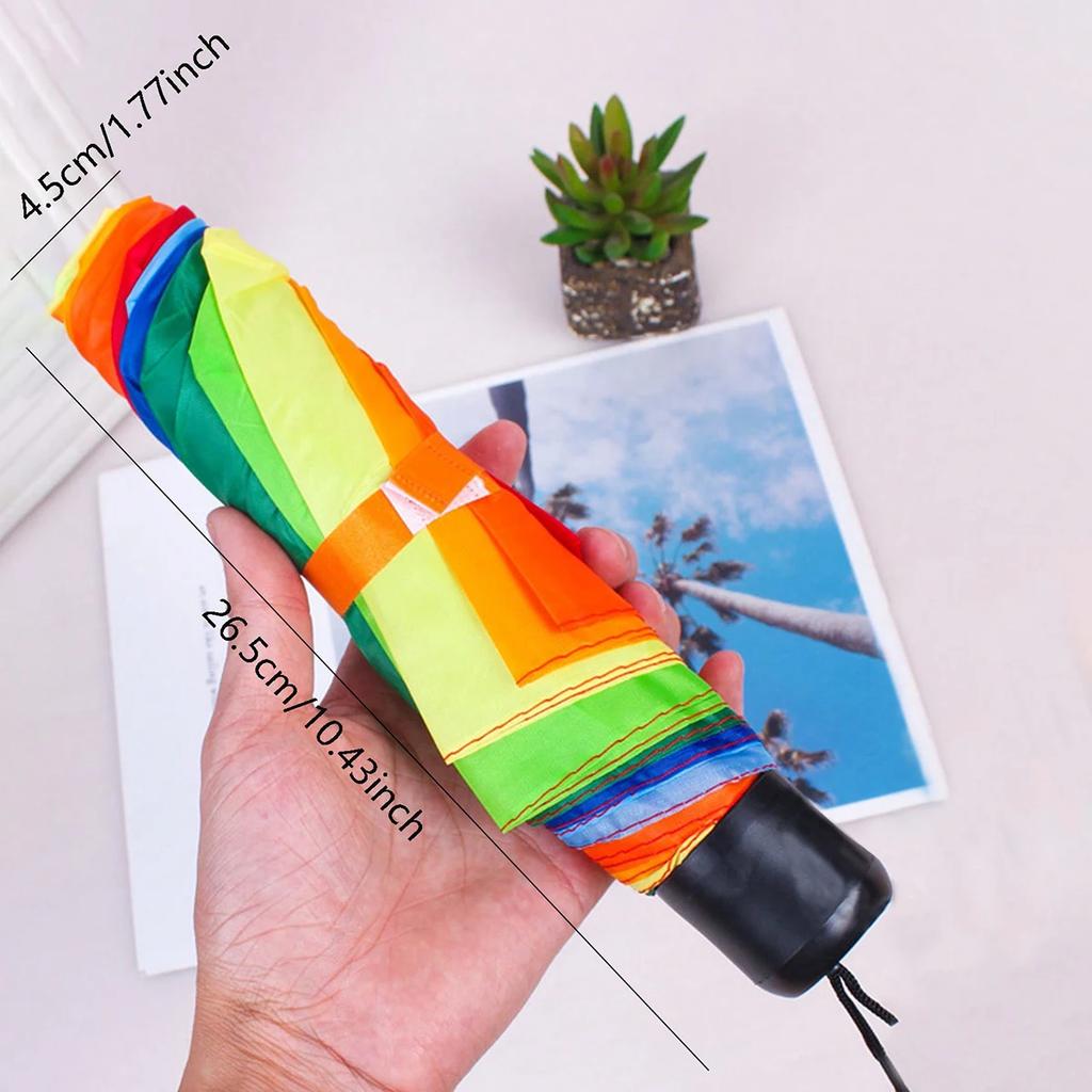 1pc Windproof Foldable Umbrella Women Men Manual Popular Rainbow Three Folding Umbrella Strong Resistant Umbrella Random color