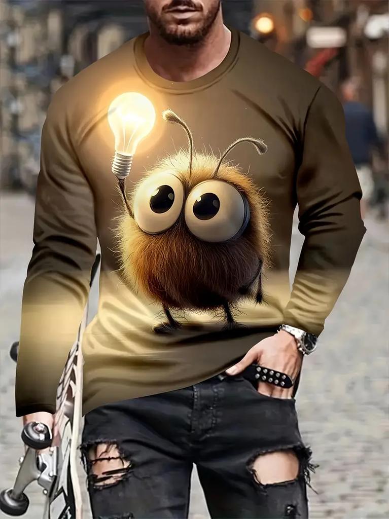 Cartoon Animal Print Men's Long Sleeve T-shirt Casual O-neck Oversized Pullover Autumn Fashion Streetwear High Quality Clothing