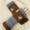 Gants en tricot sans doigts avec broderie de chat et patchwork, Gants décontractés ouverts aux doigts tendance pour femme, Mitaines chaudes d'hiver sans doigts