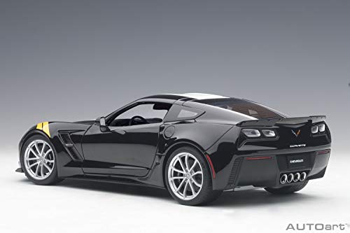 AUTOart 1/18 Scale Chevrolet Corvette C7 Grand Sport Black with White Stripes and Yellow Hash Marks