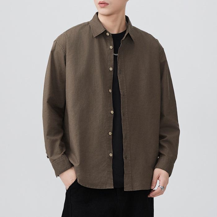 New Japanese Retro Men's Long-sleeved Loose Cotton Linen Shirt Casual American Versatile Shirt