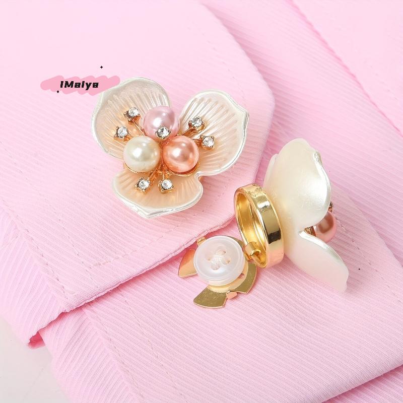 M-Perlenblumen-Knopfabdeckung Strassverzierter Clip Abnehmbare Manschettenknöpfe Knopfabdeckung Für Damen Hemden Basteln DIY