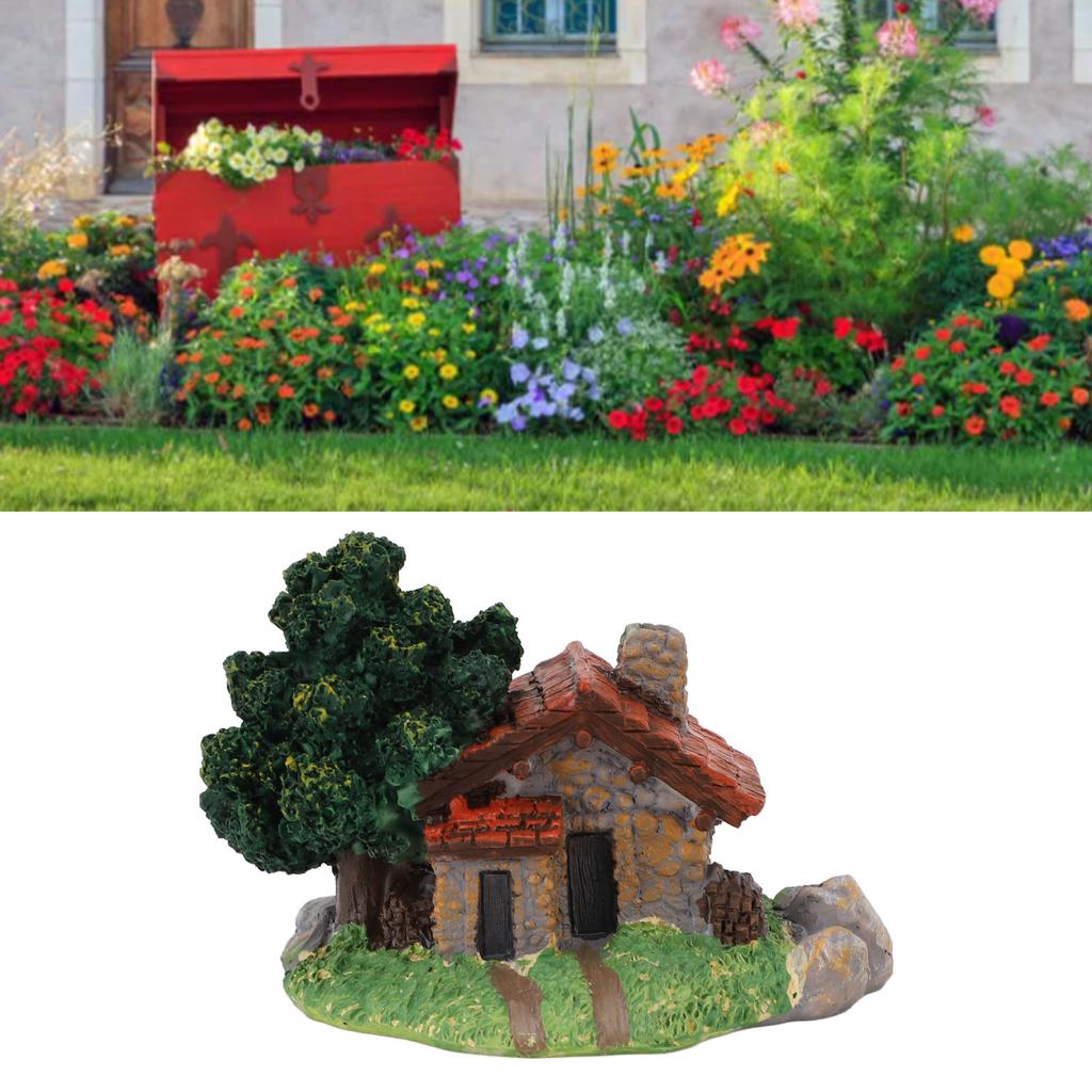 Landscape House Figurine Resin Village Hut Ornament Bonsai Decoration for Home Gardening