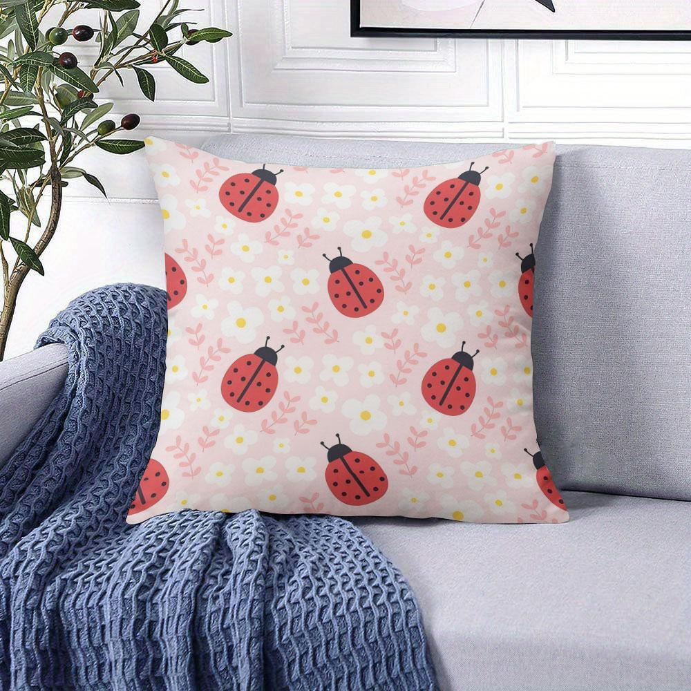 Ladybug Daisy square Jacquard Pillow Cover for Sofa Office Waist Cushion Cover Home Decorative Pillowcase
