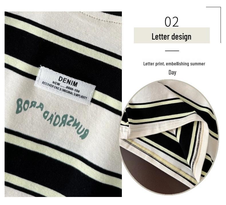 2025 Summer Boys' Pure Cotton Striped T-Shirt Set - Short & Half Sleeve Options