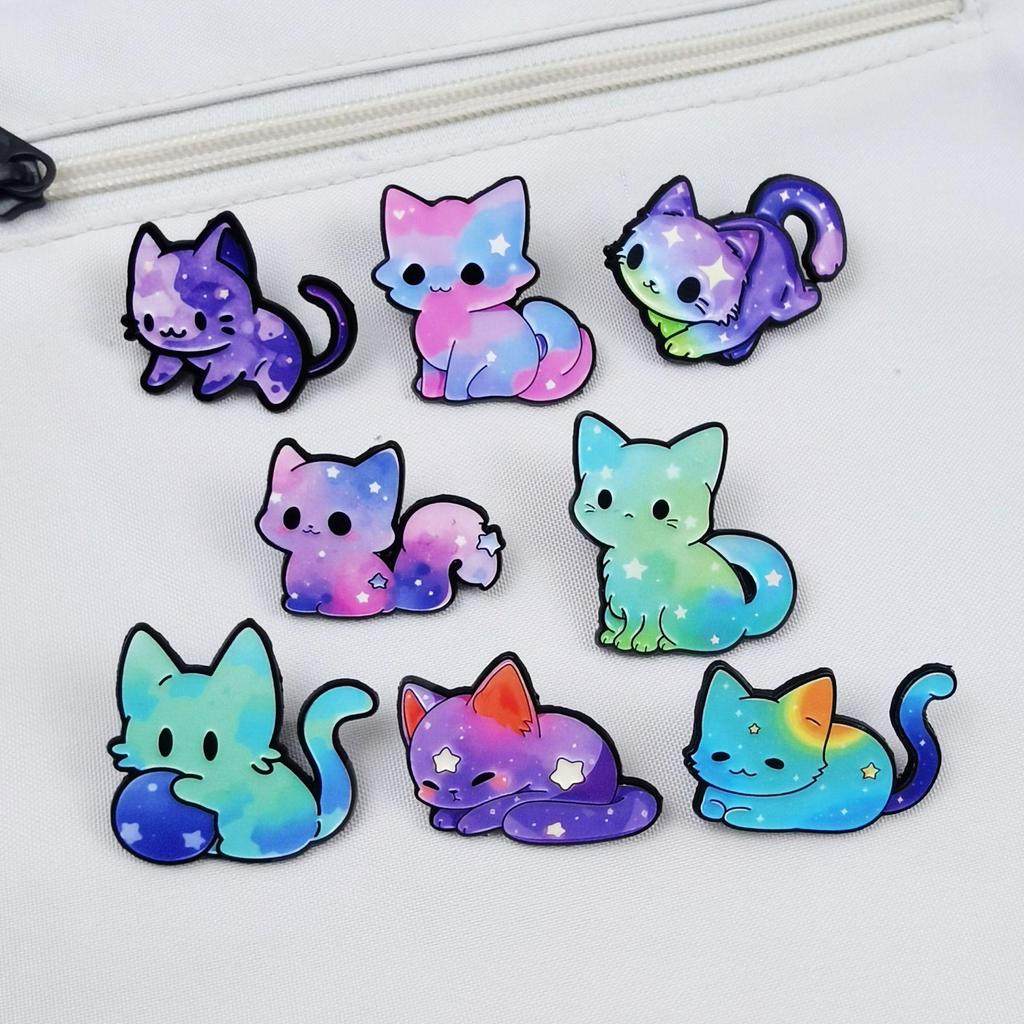 Gradient Cartoon Kitten Brooch: Cute Alloy Badge for Backpack & Clothing Decoration.