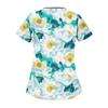 Women's Fashion Flower Printed  Short Sleeve Care Workwear With Double Pockets Top