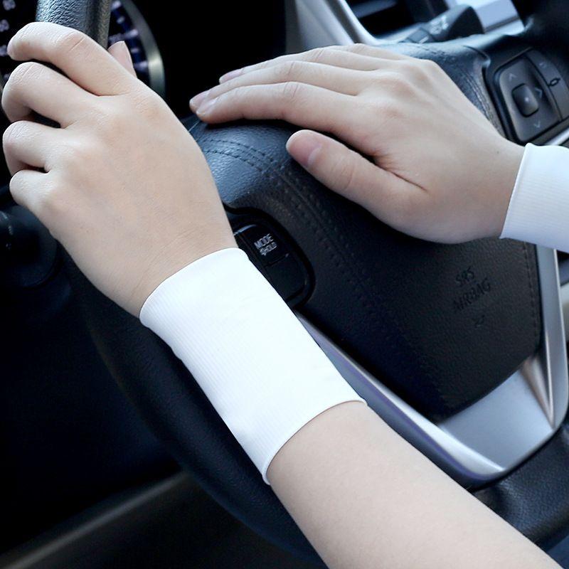 

Short Oversleeves Wristband Tattoo Cover Arm Sleeve Outdoor Scar Covering Pure Color Ice Sleeve Breathable Sun Protection for Men and Women 8cm ice cool white S