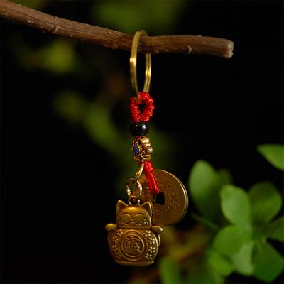 Lucky Cat Five Emperor Coin Brelok z mosiądzu Wisiorki Urocze zwierzę Ręcznie robiona biżuteria