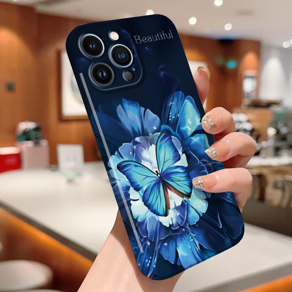 For iPhone 16 15 14 Samsung S23 A52 A33 A73 A53 Huawei Xiaomi Redmi OPPO Vivo Gradient Butterfly Floral Flower Full Lens Protect Hard Phone Case