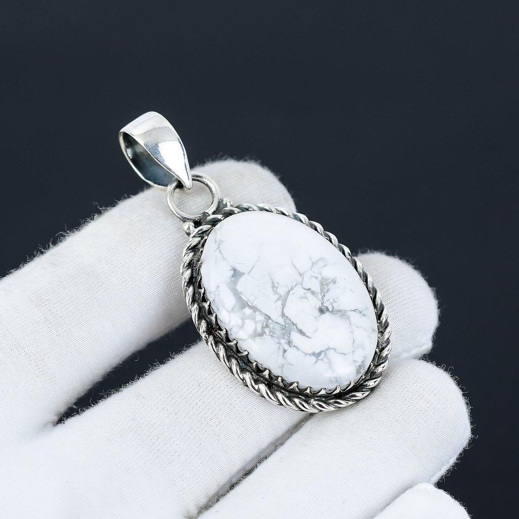 Howlith Edelstein Handgefertigt 925 Sterling Silber Schmuck Anhänger, Natürlicher Howlith, Weihnachtsgeschenk für Sie Schmuck für Besondere Anlässe