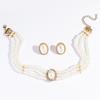 3PC Women's Fashion Imitation Pearl Oval Necklace Earrings Zircon Set Suitable for Wedding, Party, Festival Gifts