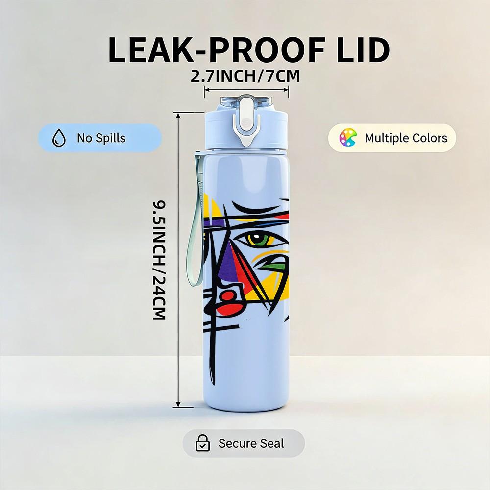 1PC Abstract Graffiti Line Art Print 750ml Color Plastic Sports Water Bottle Leakproof Flip Straw Lid Suitable for Sports Office Home Use