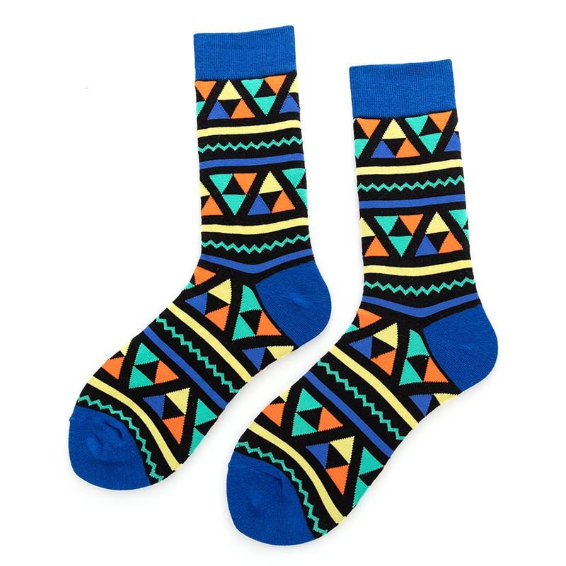 Geometric Cotton Crew Socks Men Women Breathable Anti-Odor High-Cut Casual