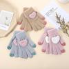 Warm gloves women's five-finger all-finger gloves peach heart meng knitted velvet middle school student cold-proof love gloves