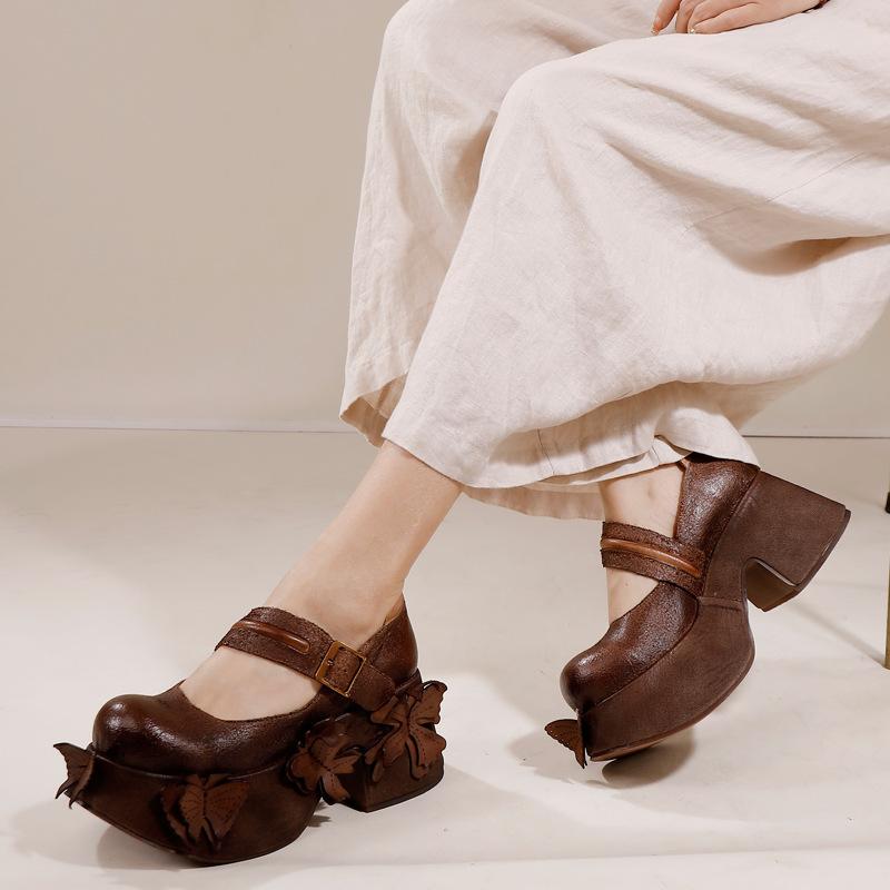 Fashion GKTINOO Retro Genuine Leather Thick Sole Platform Shoes Women 2025 Summer New Waterproof Comfort Round Toe Handmade Sandals