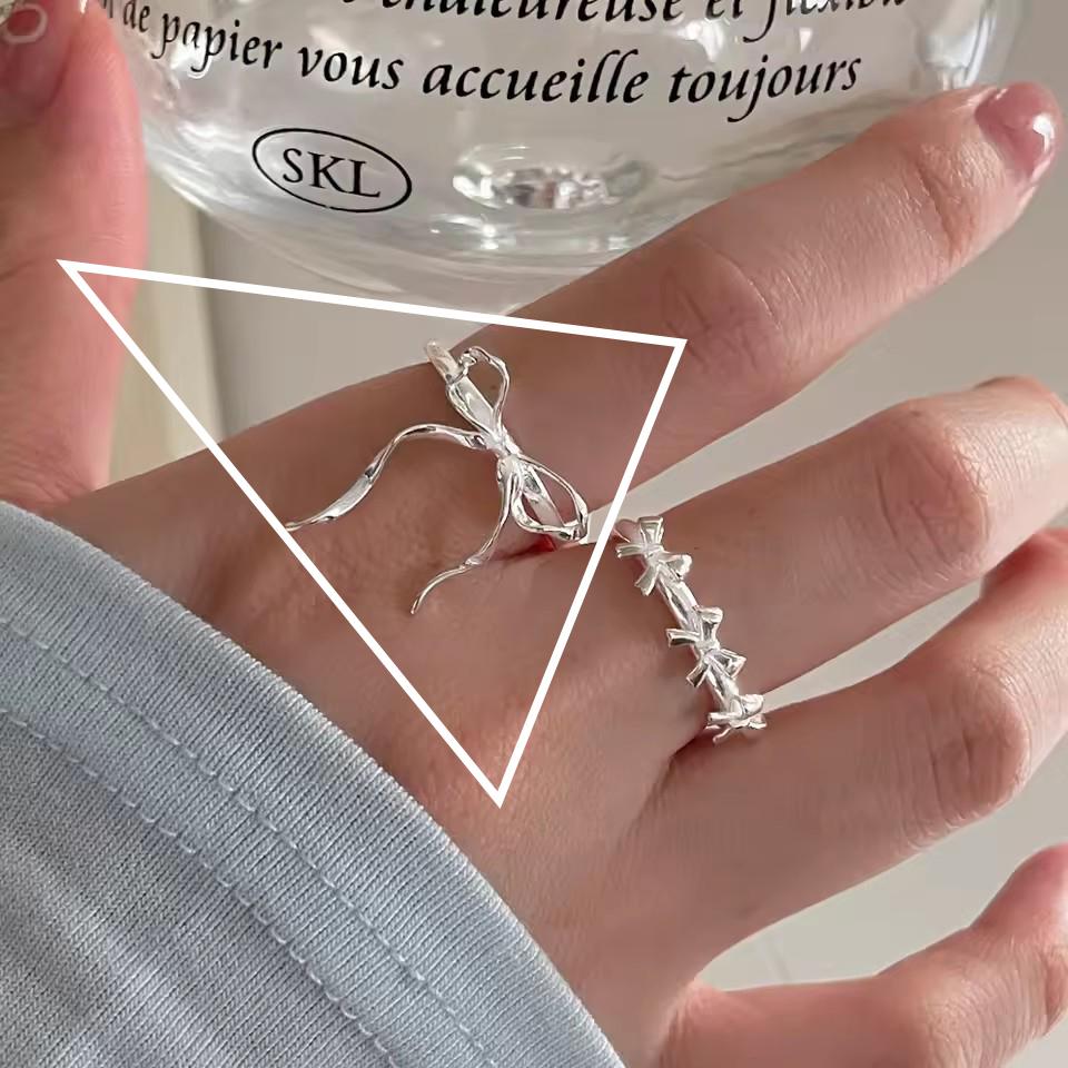 PANJBJ   CopperBowknot Ring for Women Love Heart Minimalism Sweet Romantic Adjustable Jewelry Gift Dropshipping