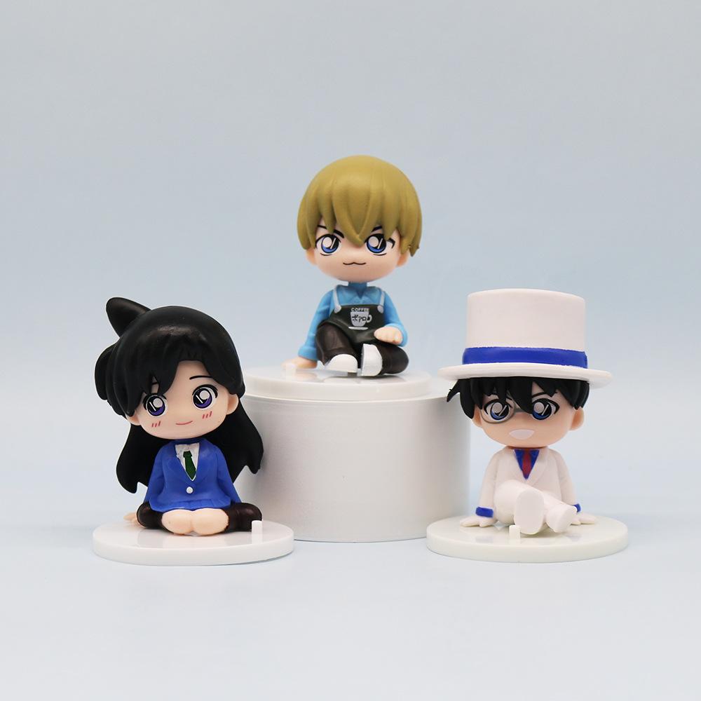 8 Pcs/Set Detective Conan Anime Figures 7.5cm Q Ver. Childhood Kuroba Kaito Conan Edogawa Car Desktop Ornaments Dolls For Kids