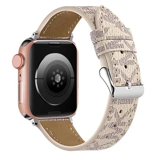 

Роскошные ремешки для часов, совместимые с Apple Watch Band 38 мм 40 мм 41 мм 42 мм 44 мм 45 мм, Дизайнерский ретро-кожаный ремешок Классический Ban 42mm 44mm 45mm 49mm бежевый