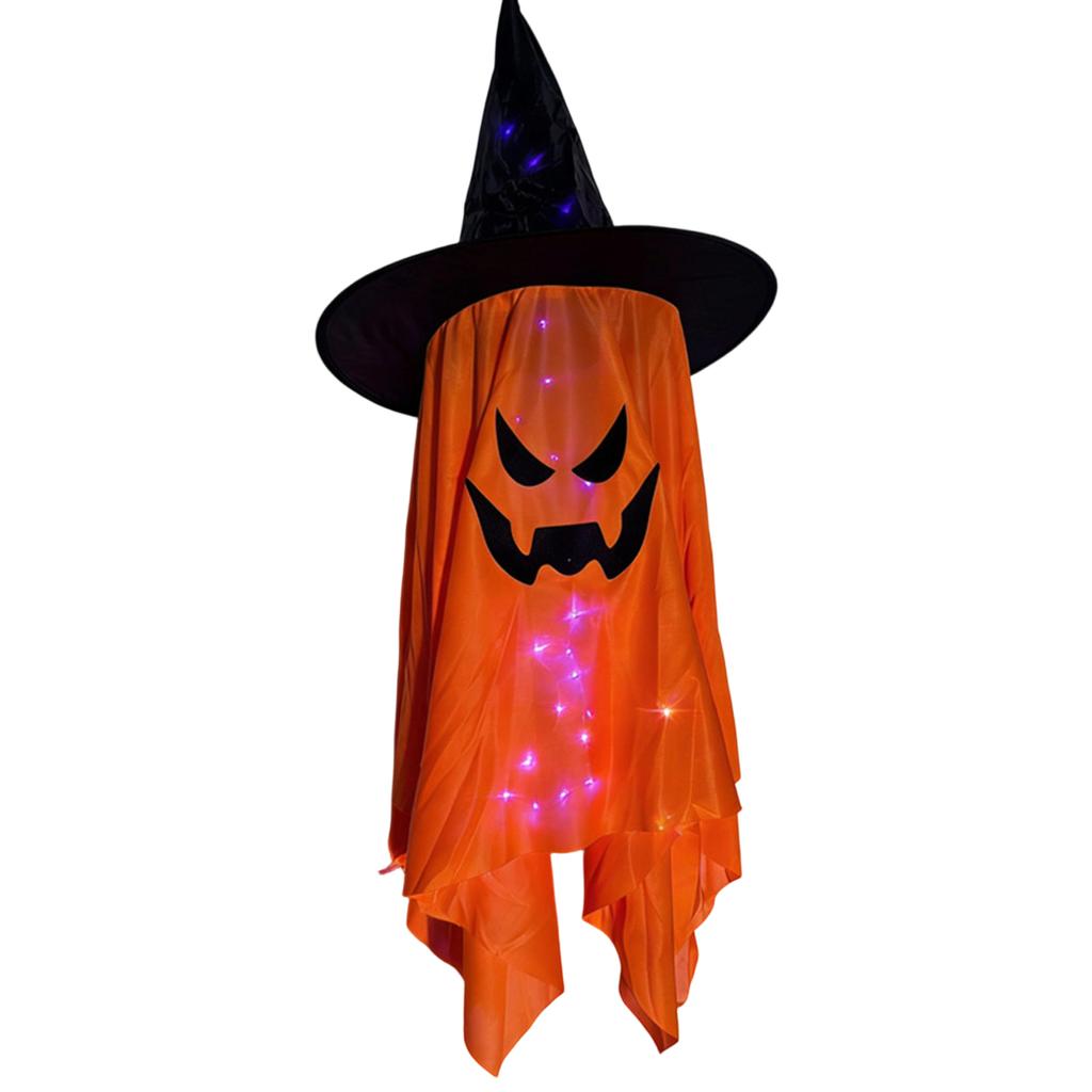 Halloween Hanging Ghost Decoration with Witch Hat and LED Lights for Indoor Outdoor Party Haunted House Yard Hanging Decor