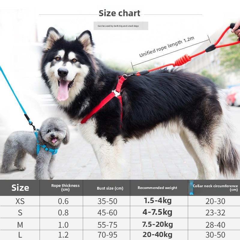 Colored Dog Leash Dog Chain Large Dog Teddy Golden Retriever Chest Strap Collar Three-piece Pet Supplies