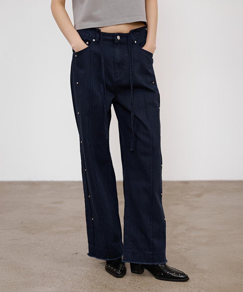 DEINET Low Rise Stud Pants In Navy