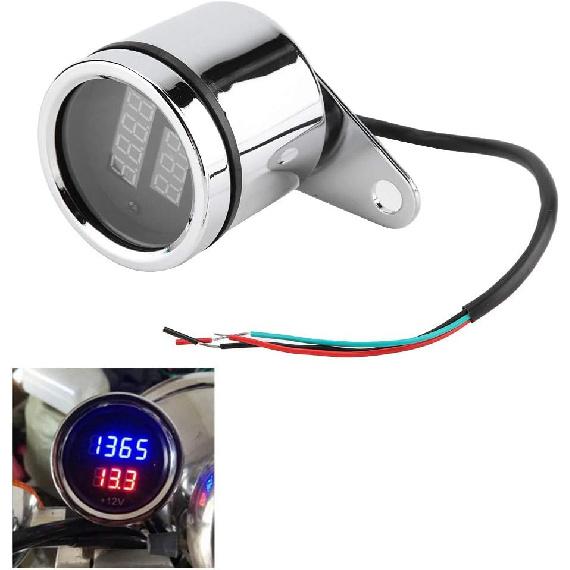 Mini Motorcycle Tachometer,Motorcycle Mini Tachometer Red Backlight,Motorcycle Tach Led Rpm Gauge Tachometer,2 in 1 Motorcycle Led Digital Voltmeter