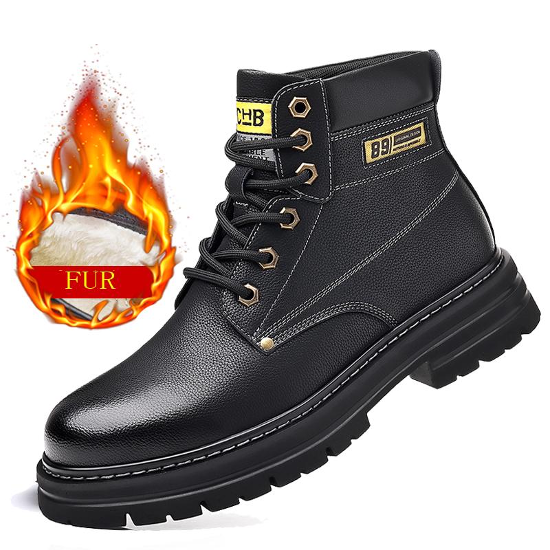 Fashion New Winter Boots Plus Velvet High Quality Men Boots Genuine Leather Snow Boots Fashion Design Luxury Motorcycle Boots Army Shoes