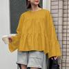 ZANZEA Women Casual Solid Color Round Neck Long Sleeve Blouses