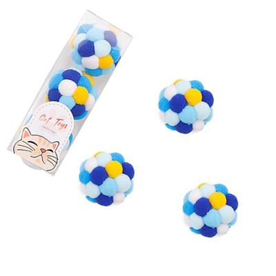 LOYELEY Cat Ball Toy, Felt Ball, Indoor Cat Toy with Rolling Ball and Built-in Bell, Exercise Relief, Solo Play for Cats, Set of 3 (Blue)