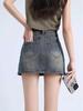 2025 Retro Spicy Girl High Waist A-Line Denim Mini Skirt - Anti-Exposure, Bodycon Fit