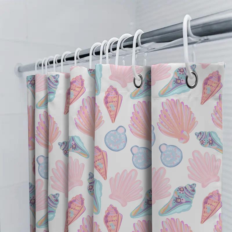 Pastel Shell Pattern Shower Curtain Bathroom Decor Pink Blue Purple Colorful Seashells Waterproof Fabric For Bathtub Shower Room
