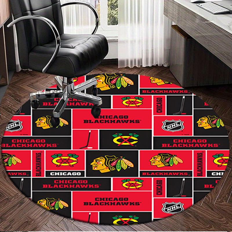 1PC Chicago Hockey Round Rug, Non-slip Chair Mat, Home Decor, Circle Carpet Perfect for Office, Bedroom, Living Room,Christmas gift
