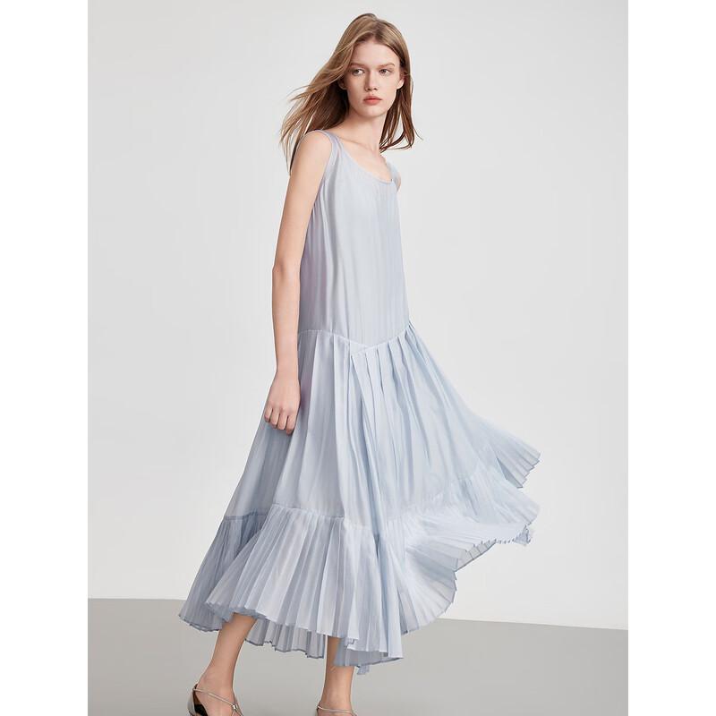 ELLE Women s French Style Pleated Two-Piece Camisole Dress M