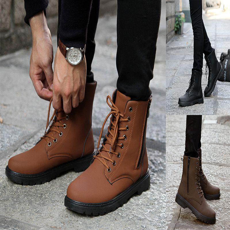 Modische Herren Winter Warm Flach Schnürung Lässig PU-Leder Schneestiefel Für Stilvollen Komfort