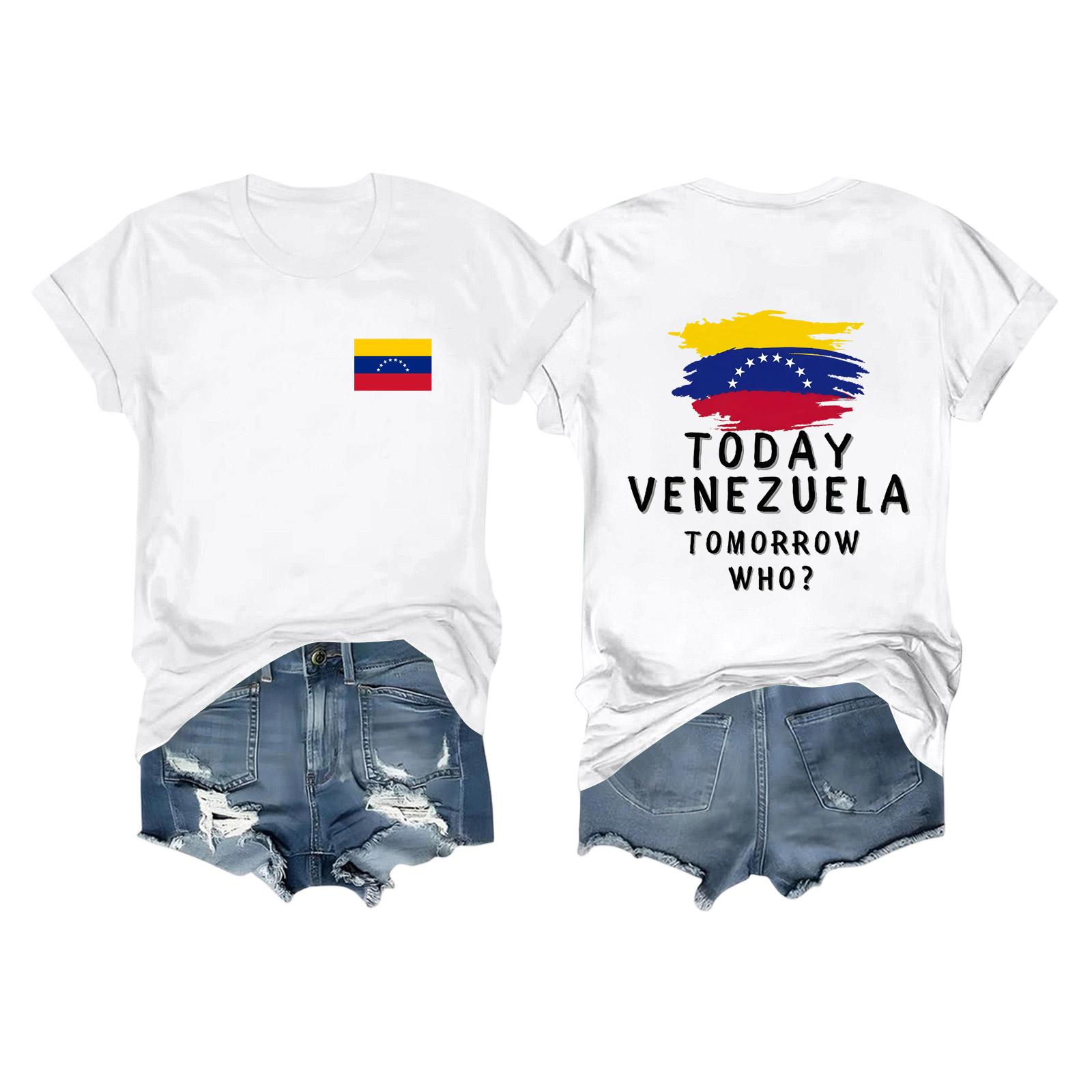 

Women s Fashionable Round Neck Casual Retro Print Short Sleeved T-shirt Top XL білий