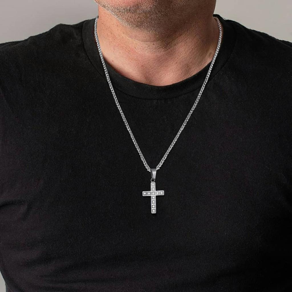 Vnox Faith Cross Pendant Necklaces for Men Women, Car Rear Mirror Decor Cross, Prayer Christian Necklaces Collar