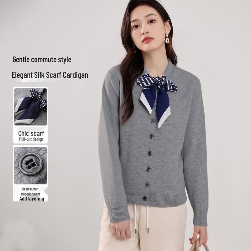 

Women s V-Neck Color-block Knit Sweater with Silk Scarf F(170/88A)