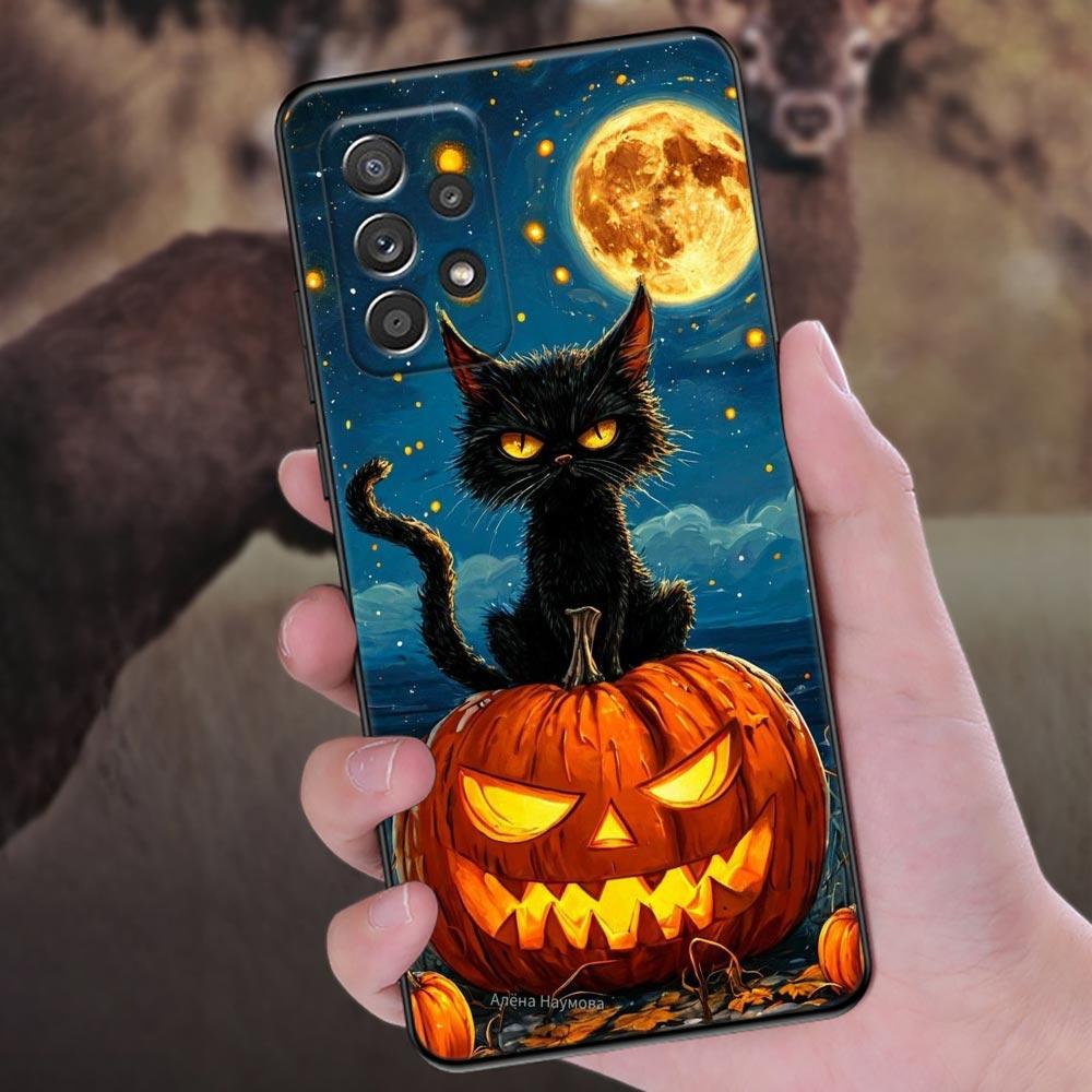 Happy Halloween Cat Pumpkin Phone Case A56 5G For Samsung Galaxy A56 A55 A36 A26 A16 A54 A52 A35 A34 A25 A21S A15 A06 Soft Cover
