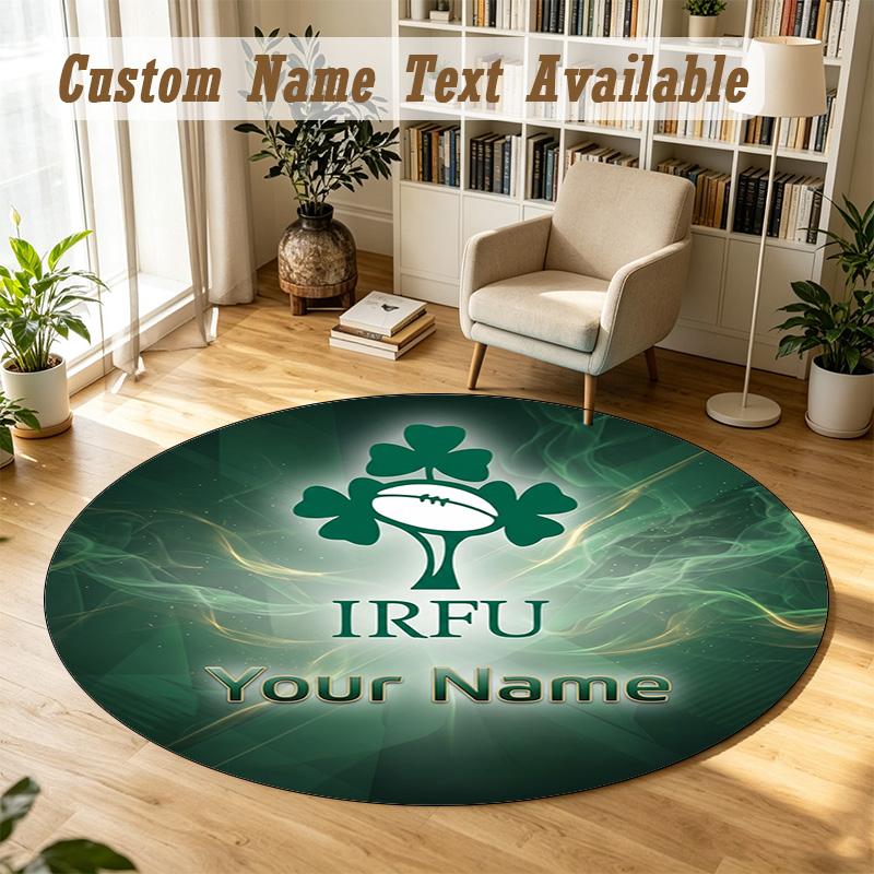 Round Rug Custom NameIreland Rugby Pattern Non Slip Carpet Home Floor Decor