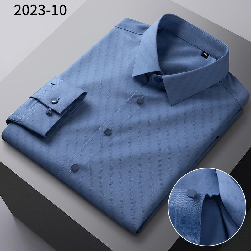 New In Shirt Elastic Plaid Casual Long Sleeve Shirts for Men Slim Fit Formal Shirt Fashion Easy-care Elegants Business Clothes