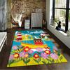Colorful Coastal Scene Carpet with Seagulls, Flowers, Lighthouse, and Boat Suitable for use as an anti-slip for living room bedroom sofas