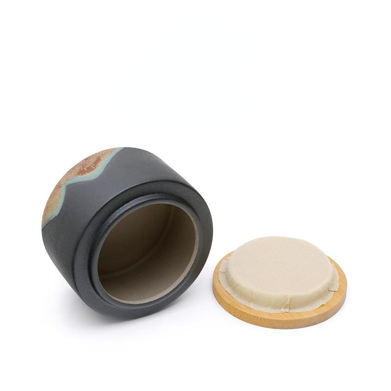 Cylindrical Mini Ceramic Tea Caddy with Wooden Lid Retro Household Sealed Bottle Box Candy Jar Jewelry Box Gift Jar Home Decor