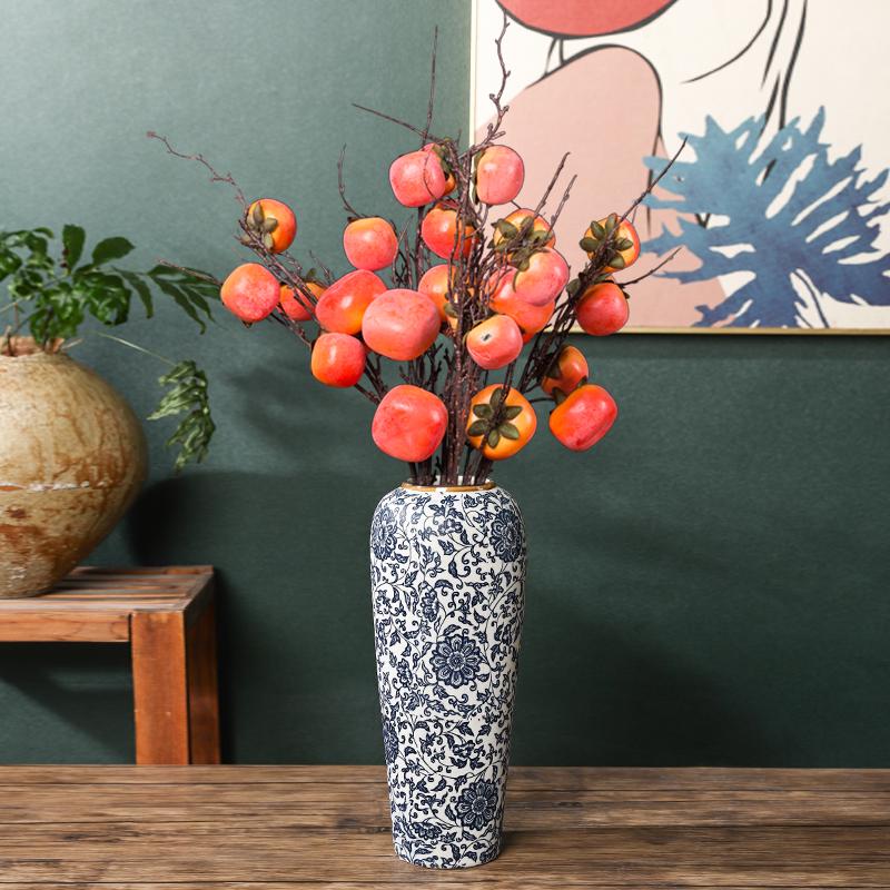 35CM Blue and White Porcelain Vase: Chinese-Style Ceramic Flower Container for Hydroponic Bamboo or Living Room Décor.