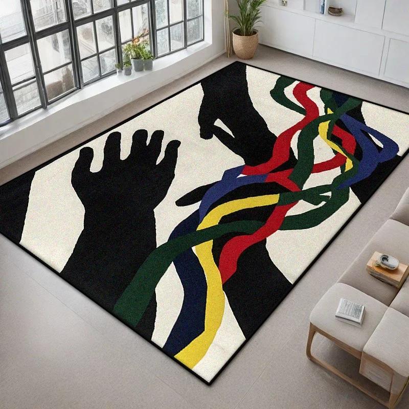 Premium Modern Abstract Large Living Room Carpet - Soft Colored Palm Decoration Non-slip Rug for Bedroom Cloakroom Bedside Mat