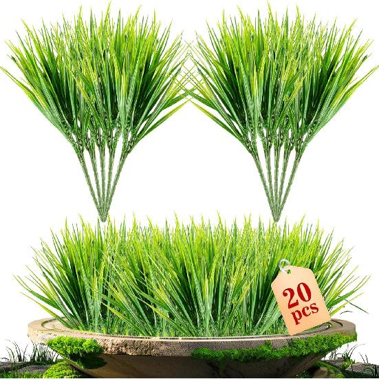 MAQIHAN 10 Artificial Grass Plant Outdoors - Faux Fake Wheat Grass Decor UV Resistant Outdoor Plants Plastic Outside Weed Plant Artificial Greenery