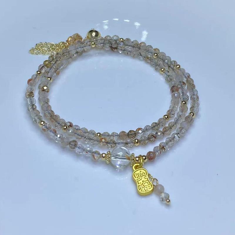 Natural hair crystal, black crystal super-cut surface, three-circle adjustable original bracelet and necklace.