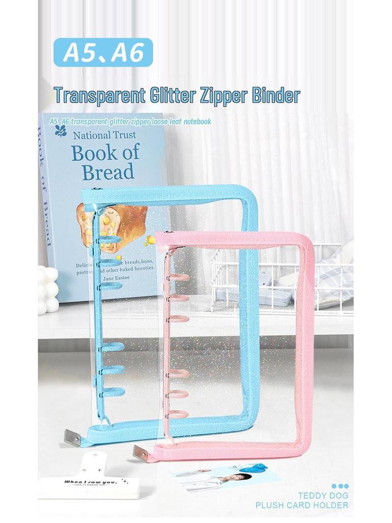 A5 Transparent PVC Ring Binder Notebook Planner, 6-Hole Photo Album with Removable Cover (A6 Compatible)
