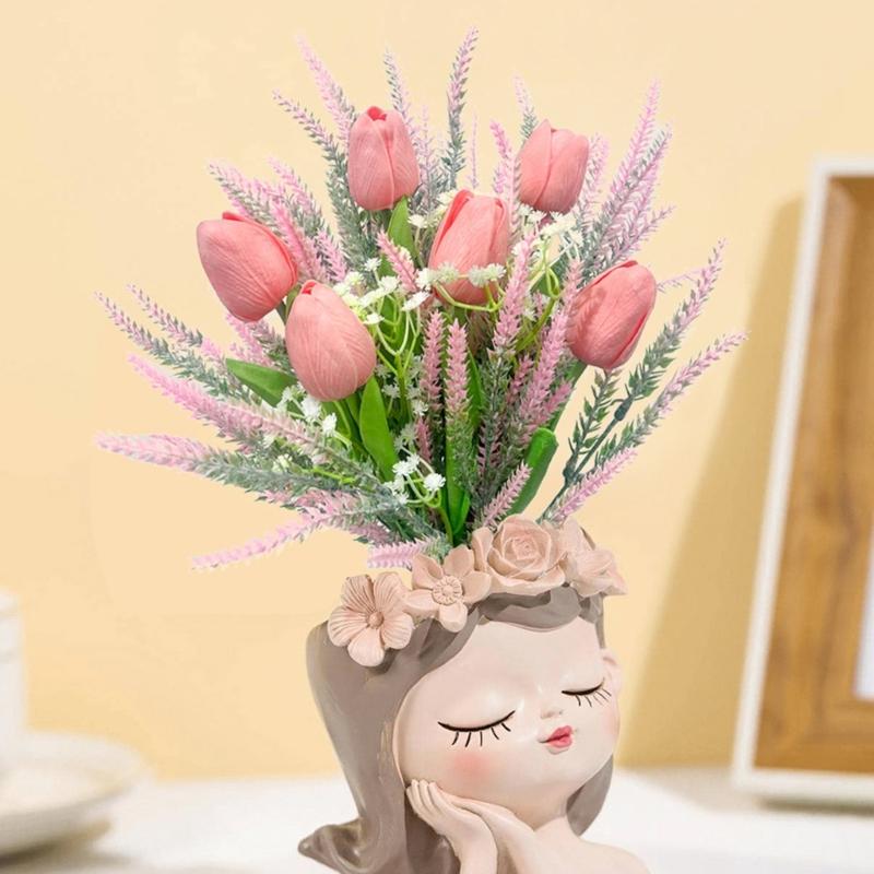 Spring Wedding Floral Arrangements 13Inch Faux Tulips Lavender Bouquet Silk Flower For Home Decoration