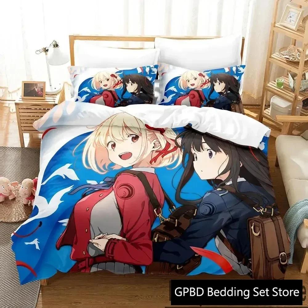3D Print Anime Lycoris Recoil Comfortable Duvet Quilt Cover Pillowcase Bedding Set Children Bedroom Decoration Home Textile